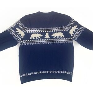 Lands End Sweater Mens XL Navy Blue Fair‎ Isle Nordic Bear